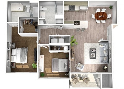 Floor plan for 2 beds, 2 baths, 1080 sqft